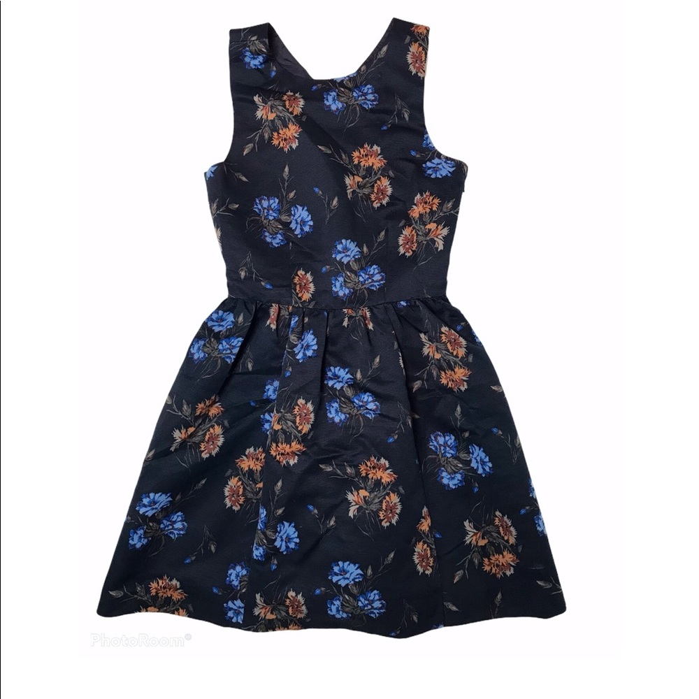 ZARA Navy Blue Floral Fit & Flare Dress XS